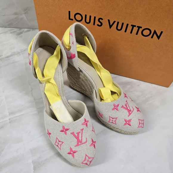 Louis Vuitton Pink and Yellow Espadrille Wedges - Picture 6 of 9